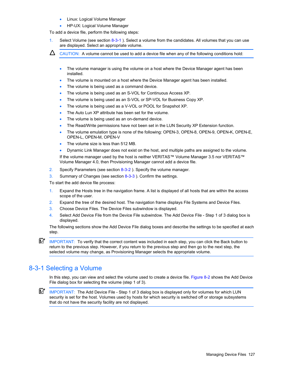 3-1 selecting a volume, Adding a device file | HP StorageWorks XP48 Disk Array User Manual | Page 127 / 203