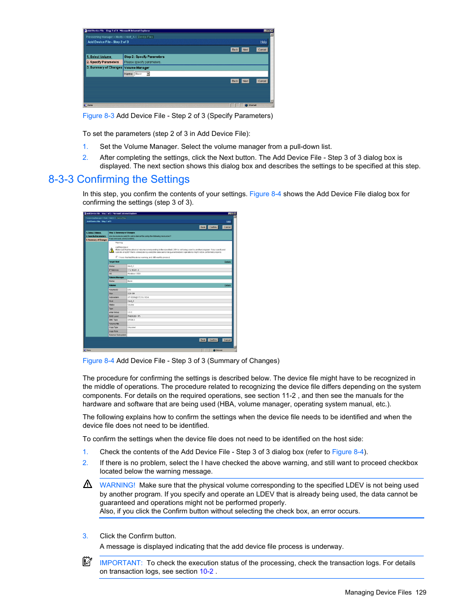 3-3 confirming the settings, Setting parameters, Figure 8-3 | HP StorageWorks XP48 Disk Array User Manual | Page 129 / 203