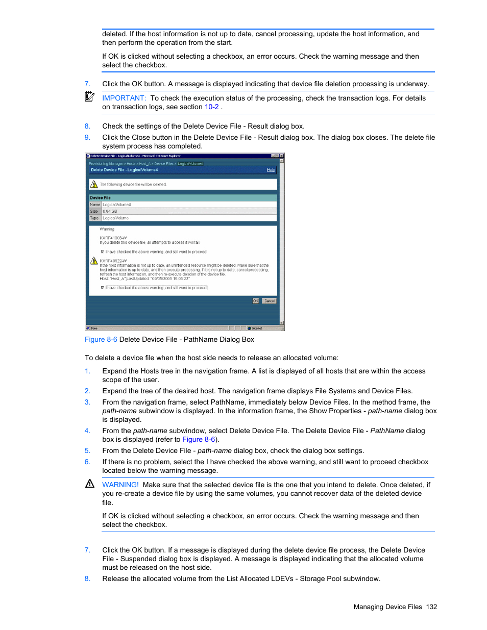 Deleting a device file, Figure 8-6 | HP StorageWorks XP48 Disk Array User Manual | Page 132 / 203