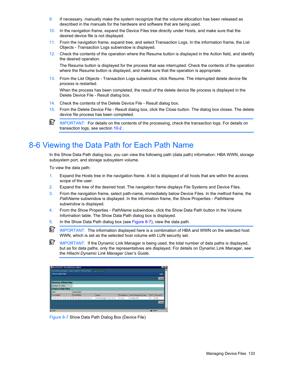 6 viewing the data path for each path name, Each path name (section | HP StorageWorks XP48 Disk Array User Manual | Page 133 / 203