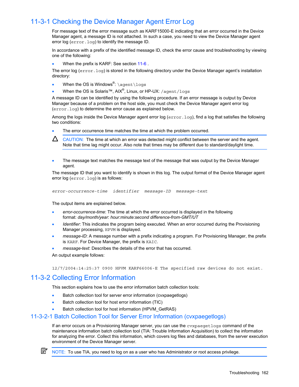 3-1 checking the device manager agent error log, 3-2 collecting error information, 3 troubleshooting method | See section | HP StorageWorks XP48 Disk Array User Manual | Page 162 / 203