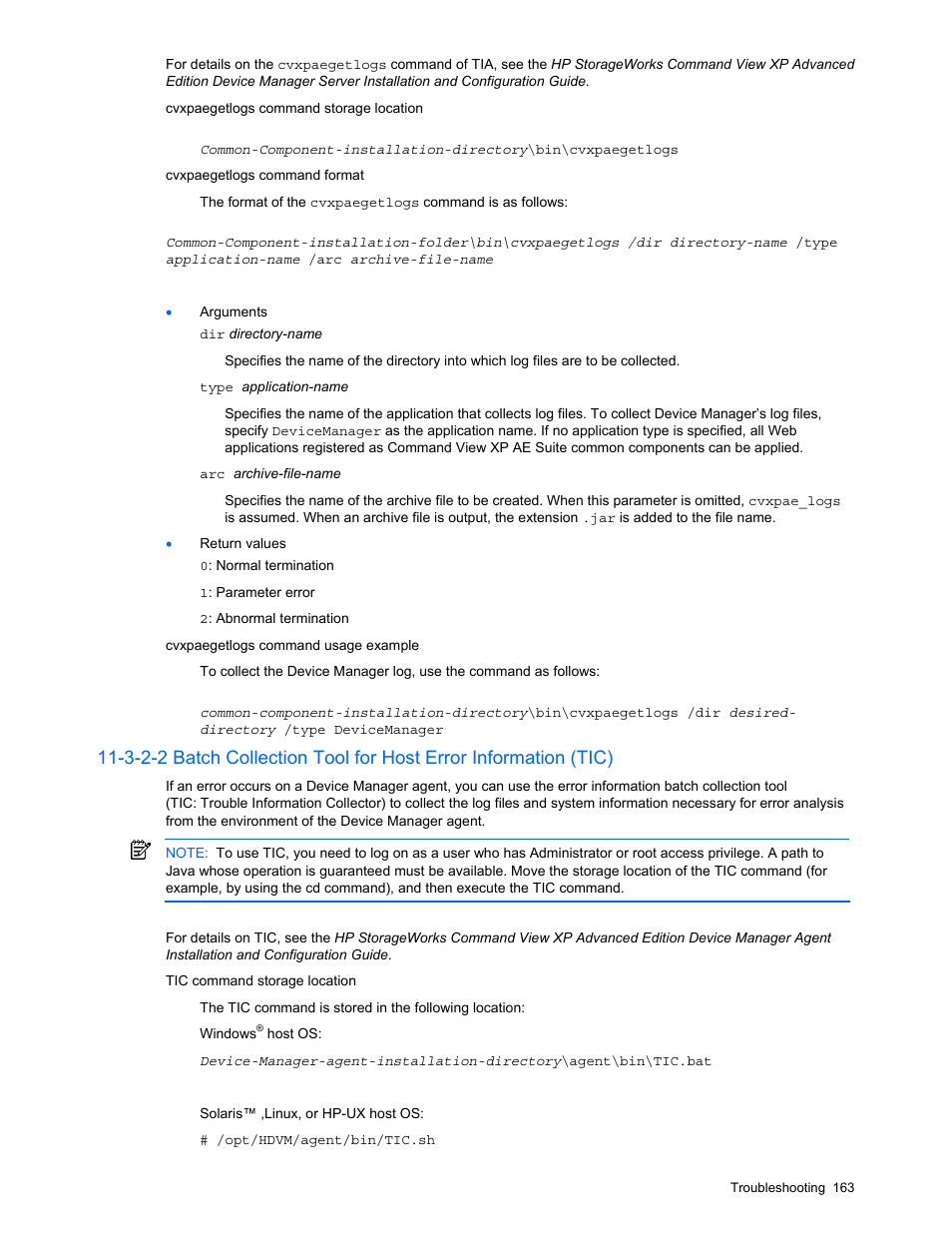 Checking the device manager agent error log, Collecting error information | HP StorageWorks XP48 Disk Array User Manual | Page 163 / 203