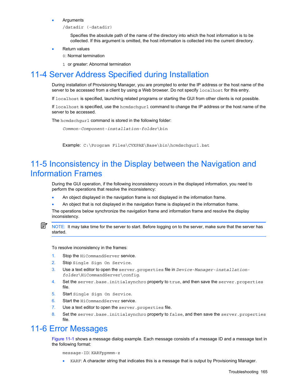 4 server address specified during installation, 6 error messages, Section | Error messages (section | HP StorageWorks XP48 Disk Array User Manual | Page 165 / 203