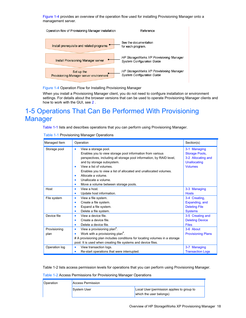 Table 1-1 provisioning manager operations | HP StorageWorks XP48 Disk Array User Manual | Page 18 / 203