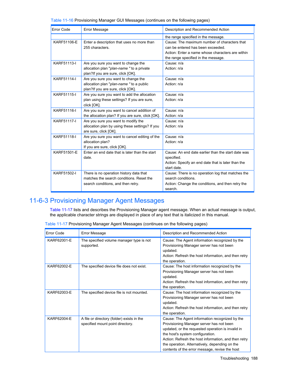 6-3 provisioning manager agent messages | HP StorageWorks XP48 Disk Array User Manual | Page 188 / 203