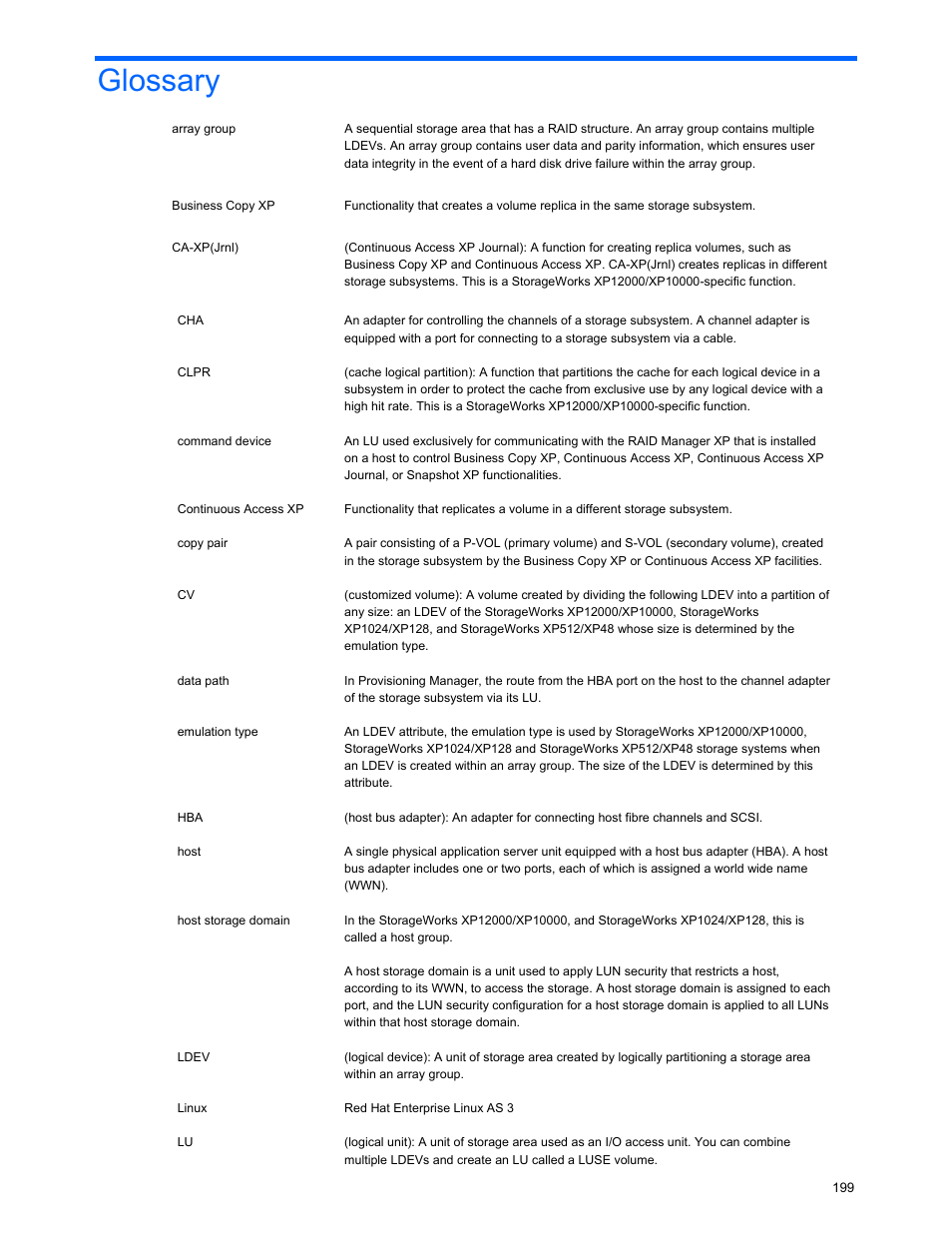 Glossary, Messages common to provisioning manager components | HP StorageWorks XP48 Disk Array User Manual | Page 199 / 203