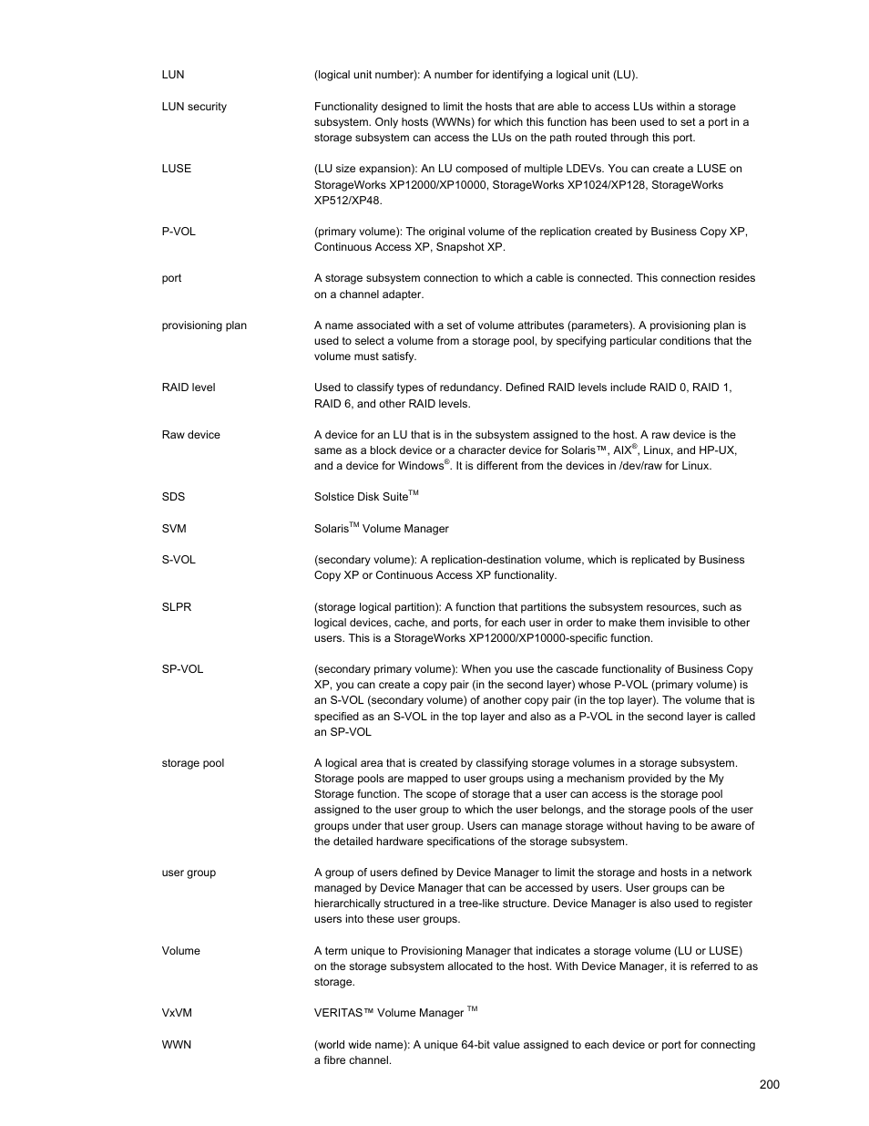 Glossary | HP StorageWorks XP48 Disk Array User Manual | Page 200 / 203