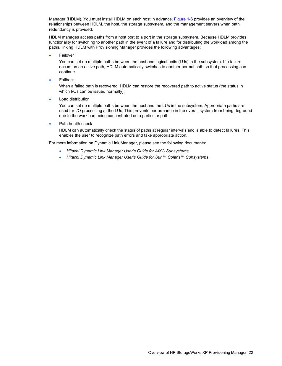 Using provisioning manager with volume managers, Figure 1-6 path redundancy provided by hdlm | HP StorageWorks XP48 Disk Array User Manual | Page 22 / 203