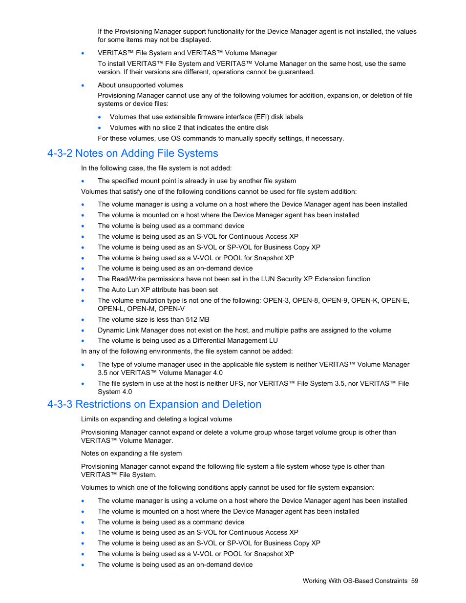 3-2 notes on adding file systems, 3-3 restrictions on expansion and deletion, Notes on adding file systems | Restrictions on expansion and deletion | HP StorageWorks XP48 Disk Array User Manual | Page 59 / 203