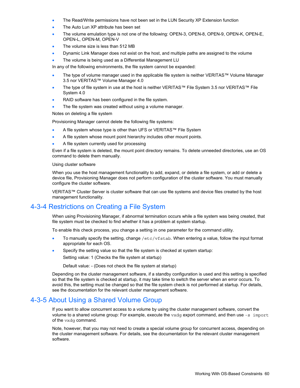 3-4 restrictions on creating a file system, 3-5 about using a shared volume group, Restrictions on creating a file system | About using a shared volume group | HP StorageWorks XP48 Disk Array User Manual | Page 60 / 203