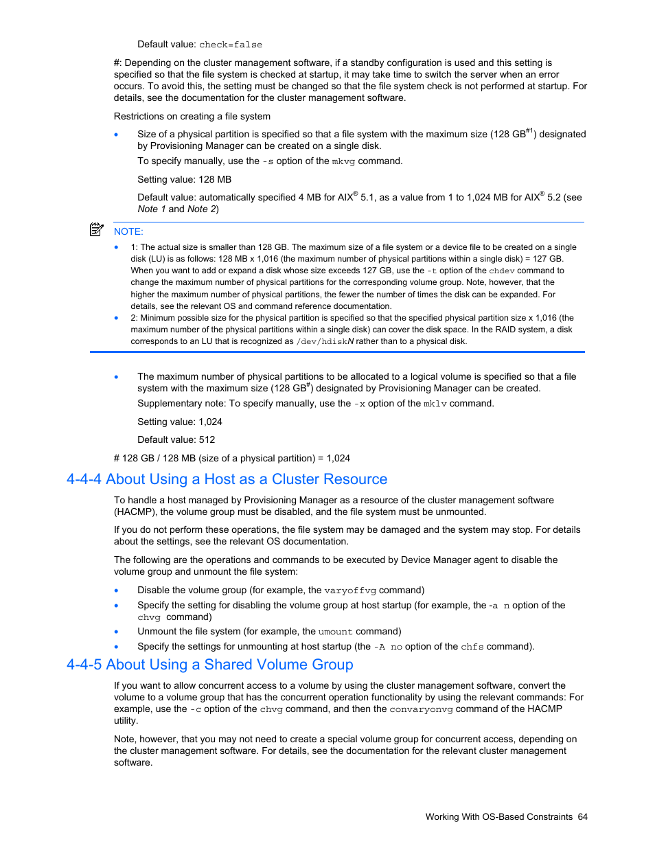 4-4 about using a host as a cluster resource, 4-5 about using a shared volume group, About using a host as a cluster resource | About using a shared volume group | HP StorageWorks XP48 Disk Array User Manual | Page 64 / 203