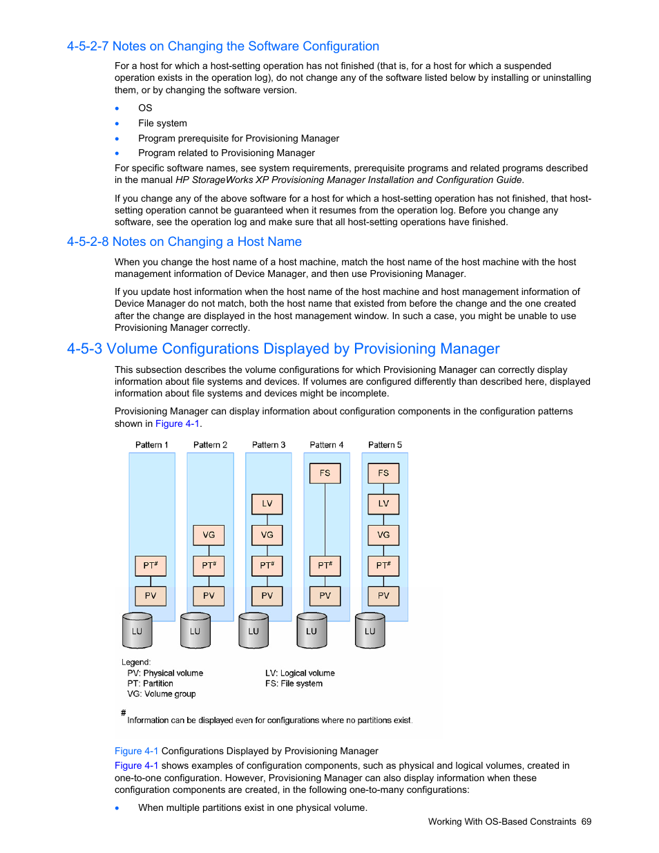 5-2-7 notes on changing the software configuration, 5-2-8 notes on changing a host name | HP StorageWorks XP48 Disk Array User Manual | Page 69 / 203