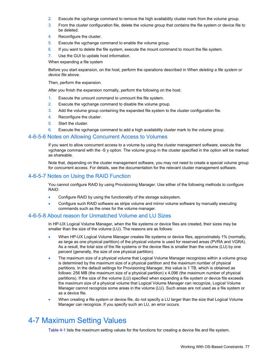 6-5-7 notes on using the raid function, 7 maximum setting values | HP StorageWorks XP48 Disk Array User Manual | Page 77 / 203