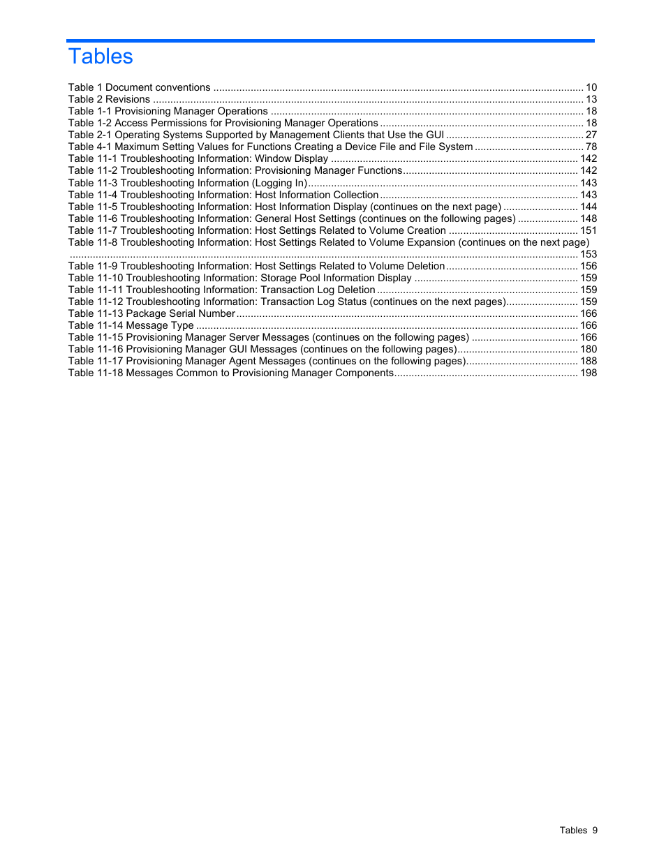 Tables | HP StorageWorks XP48 Disk Array User Manual | Page 9 / 203