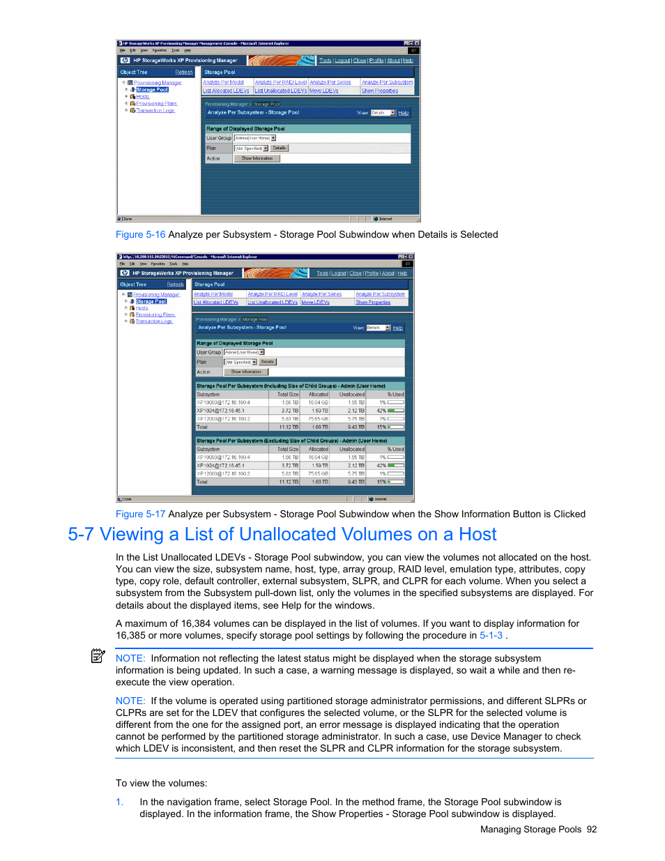 7 viewing a list of unallocated volumes on a host, Figure 5-16, The user grou | Figure 5-17 | HP StorageWorks XP48 Disk Array User Manual | Page 92 / 203