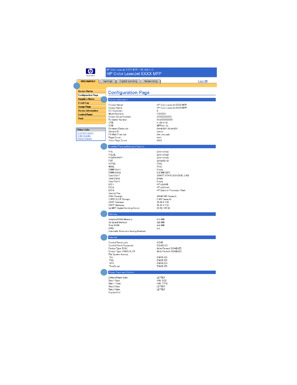 Configuration page | HP Color LaserJet 9500 Multifunction Printer series User Manual | Page 16 / 72