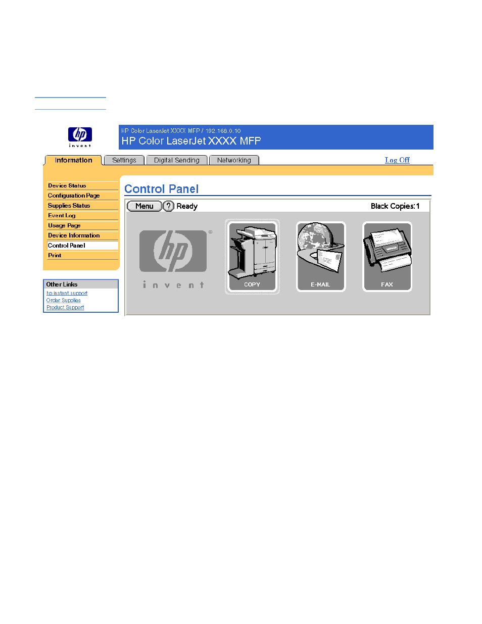 Control panel | HP Color LaserJet 9500 Multifunction Printer series User Manual | Page 22 / 72