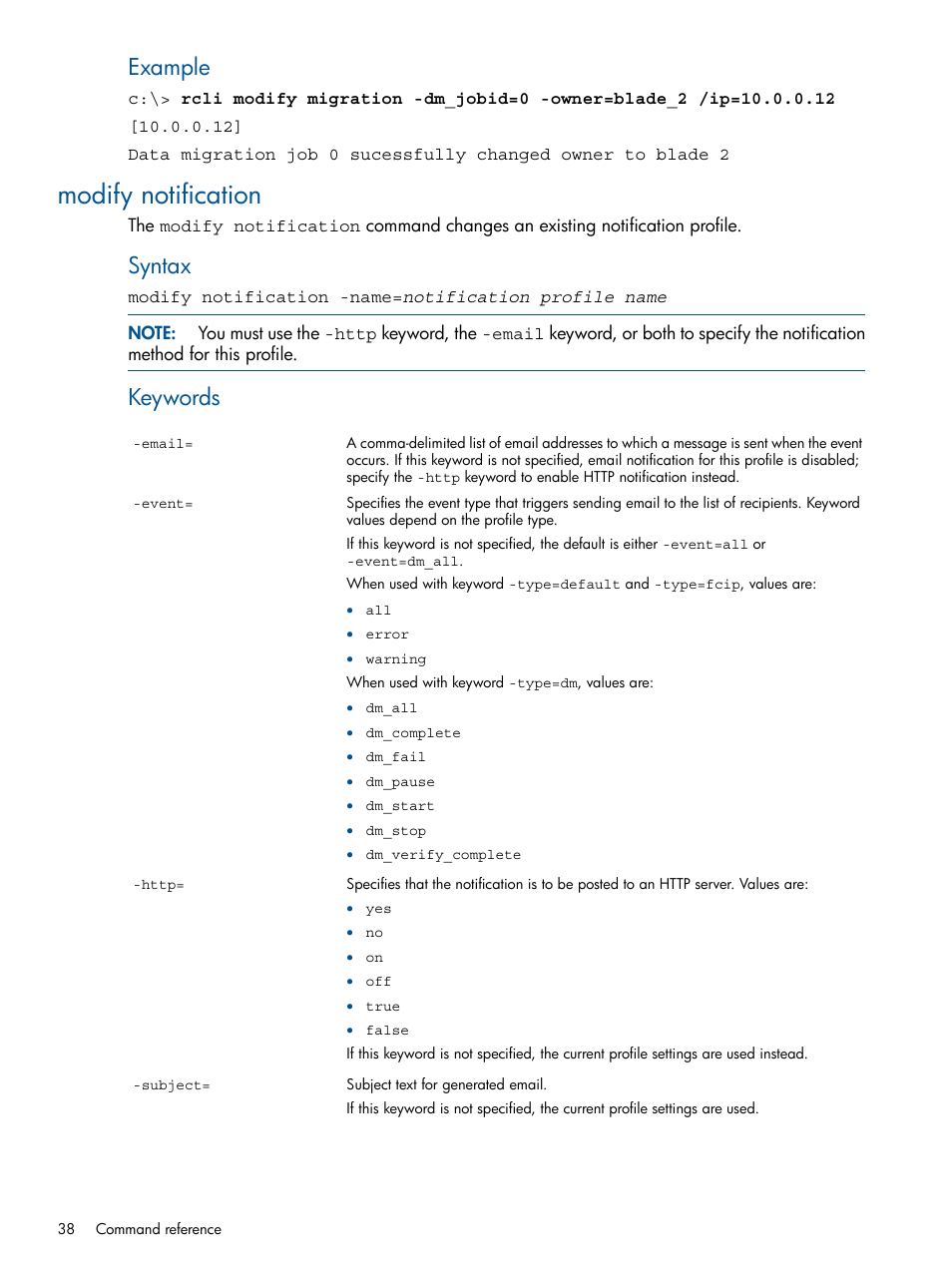 Modify notification, Example, Syntax | Keywords | HP MPX200 Multifunction Router User Manual | Page 38 / 120