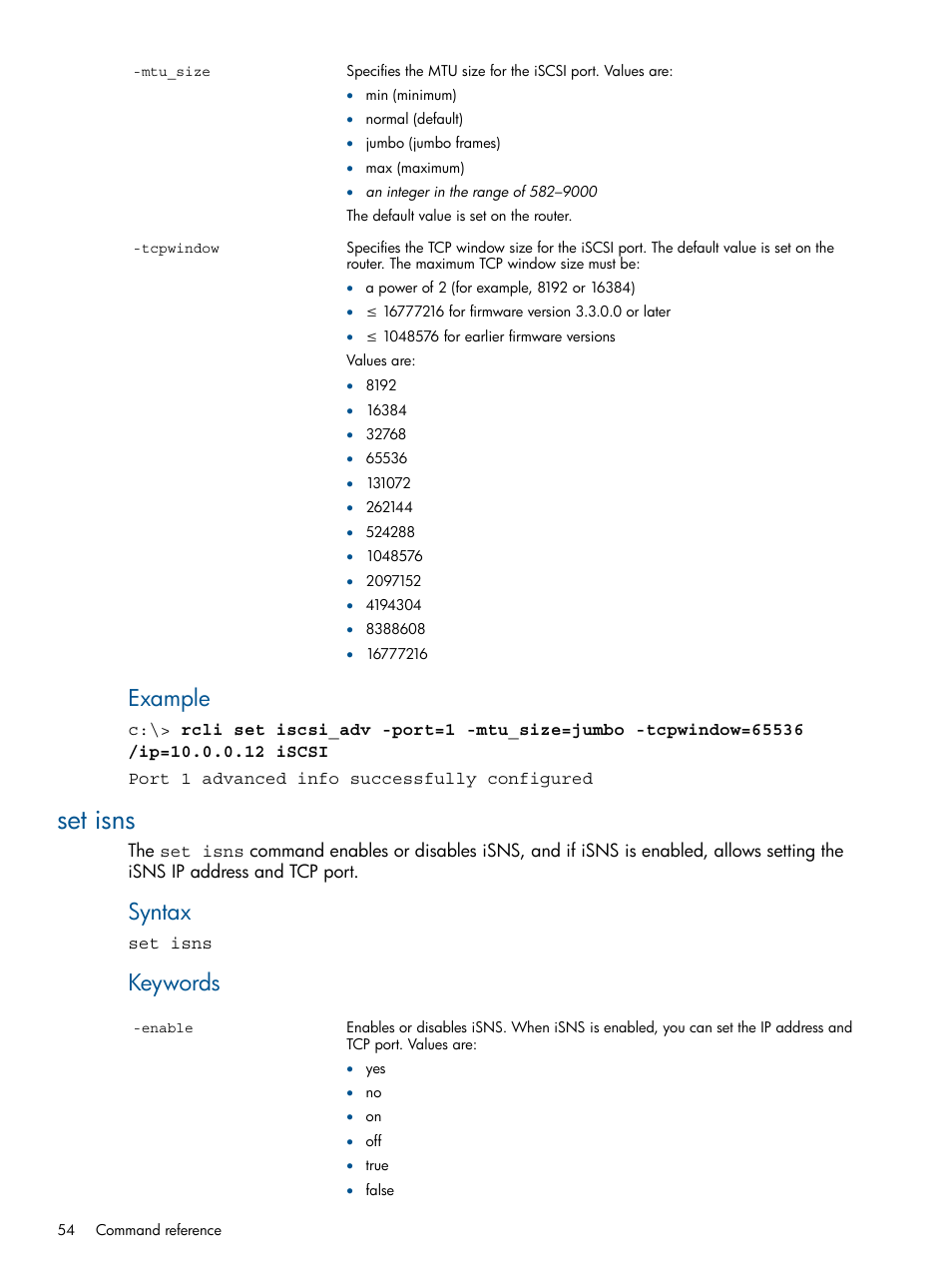 Set isns, Example, Syntax | Keywords | HP MPX200 Multifunction Router User Manual | Page 54 / 120