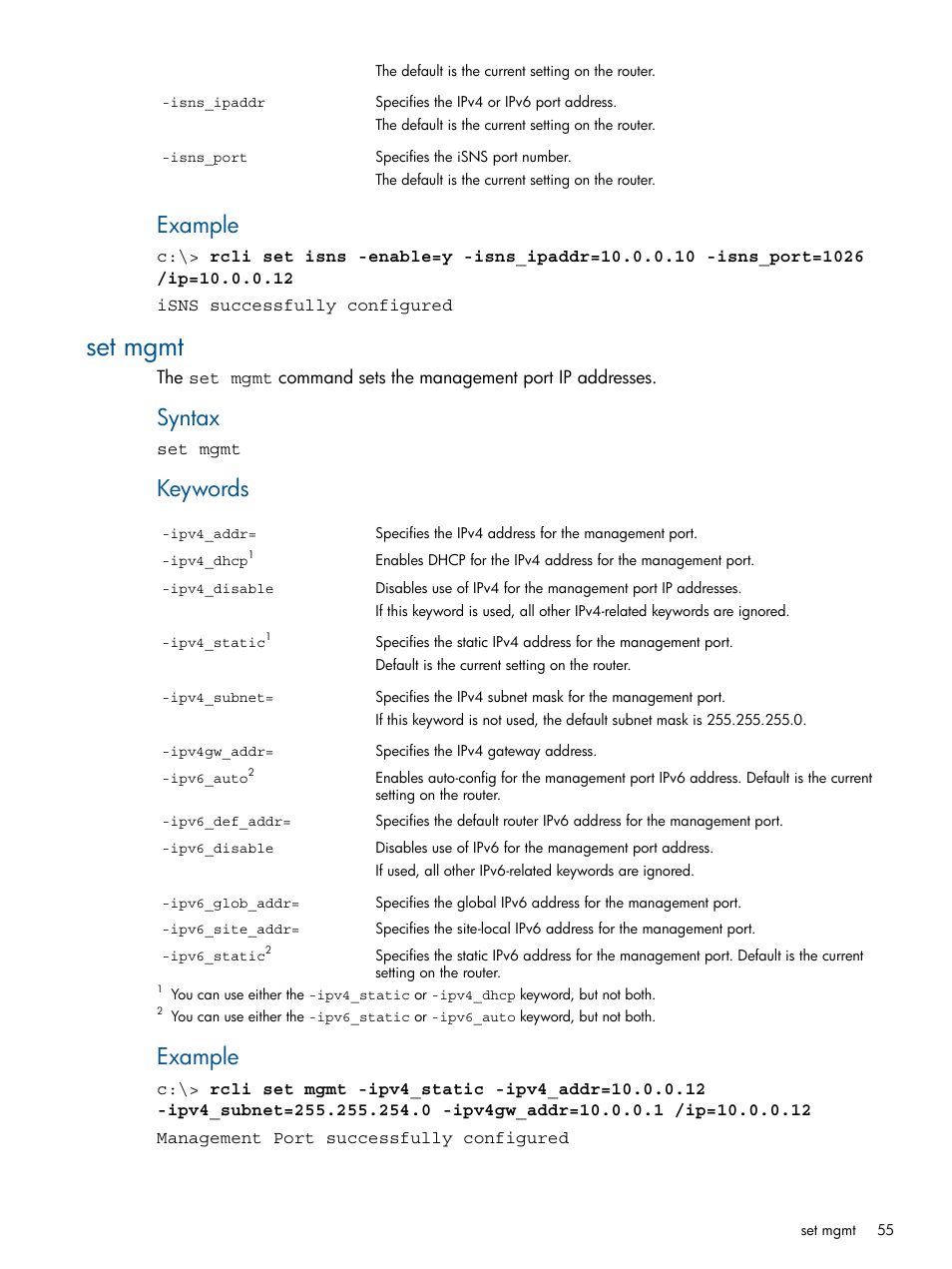 Set mgmt, Example, Syntax | Keywords | HP MPX200 Multifunction Router User Manual | Page 55 / 120