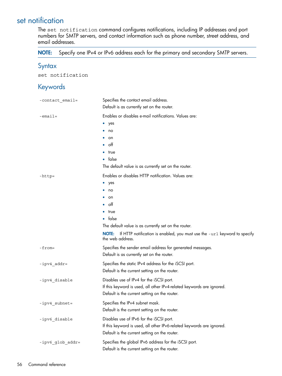 Set notification, Syntax, Keywords | HP MPX200 Multifunction Router User Manual | Page 56 / 120