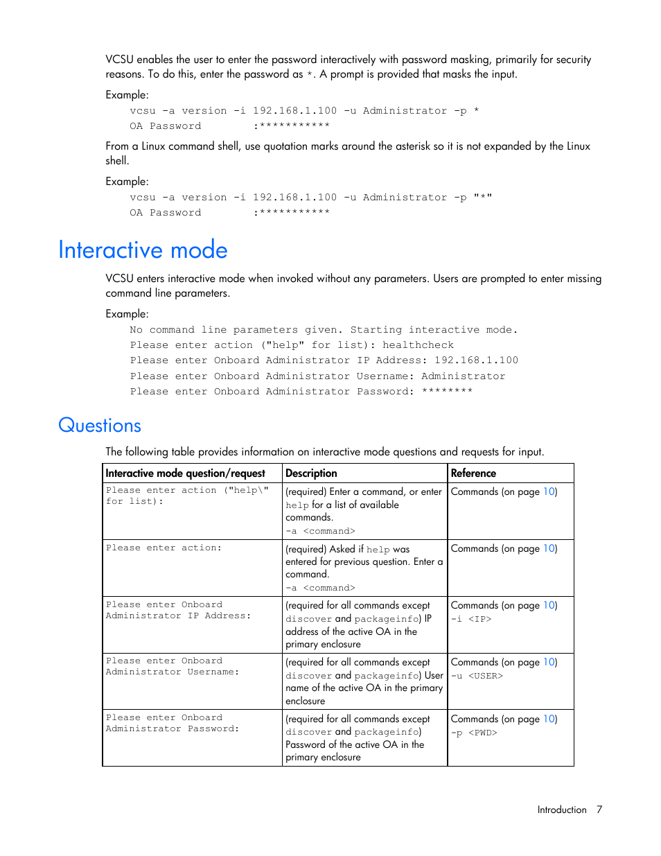 Interactive mode, Questions | HP Virtual Connect 4Gb Fibre Channel Module for c-Class BladeSystem User Manual | Page 7 / 21