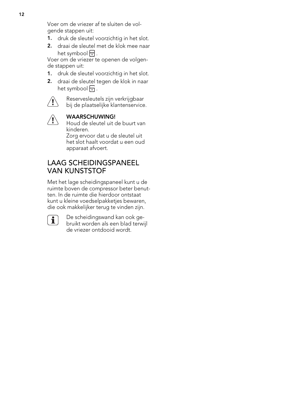 Laag scheidingspaneel van kunststof | AEG A62300HLW0 User Manual | Page 12 / 84