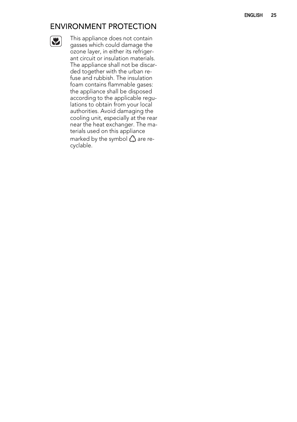 Environment protection | AEG A62300HLW0 User Manual | Page 25 / 84