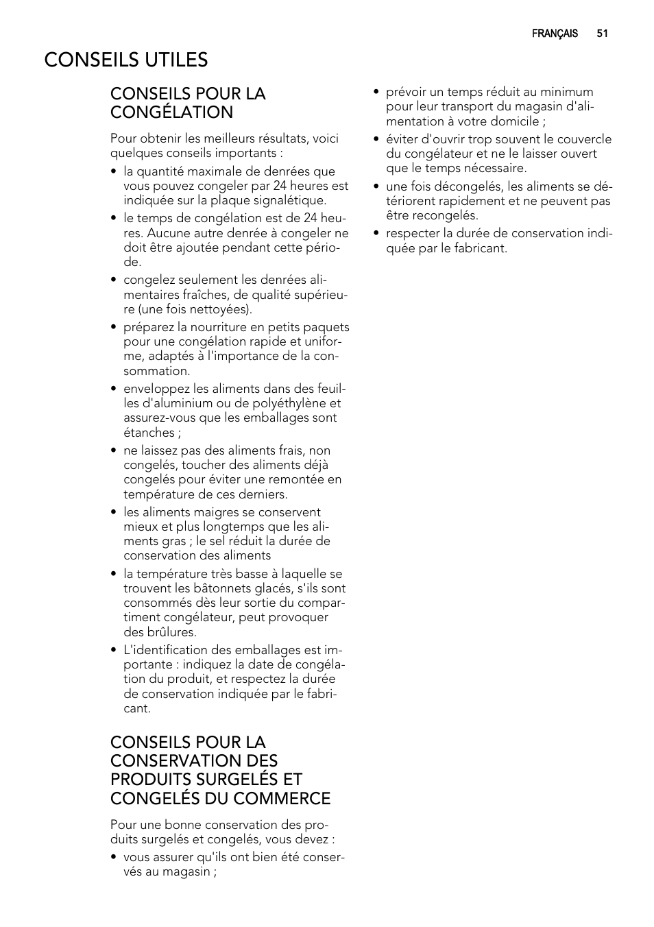 Conseils utiles, Conseils pour la congélation | AEG A62300HLW0 User Manual | Page 51 / 84