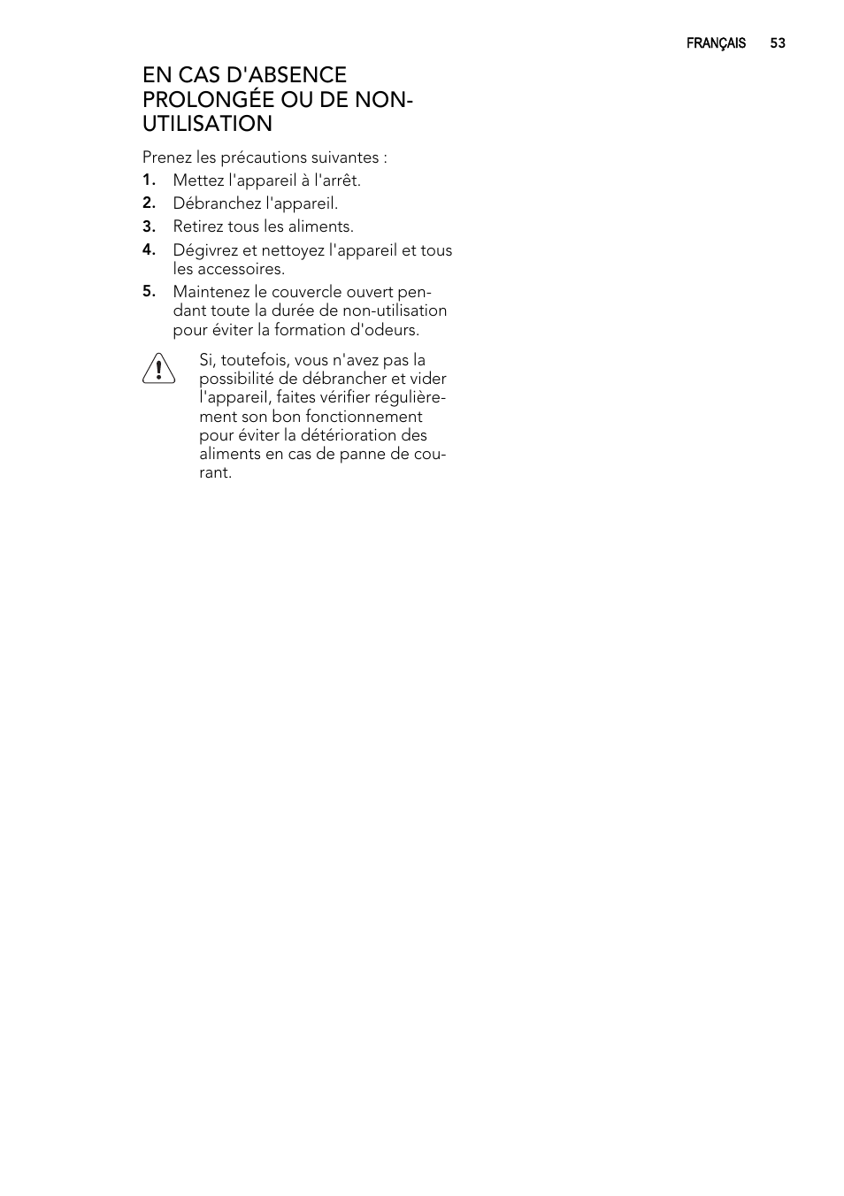 En cas d'absence prolongée ou de non- utilisation | AEG A62300HLW0 User Manual | Page 53 / 84
