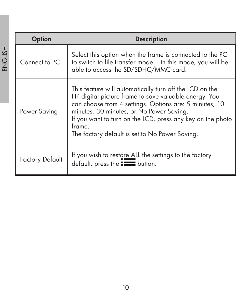 HP df300 Digital Picture Frame User Manual | Page 10 / 58