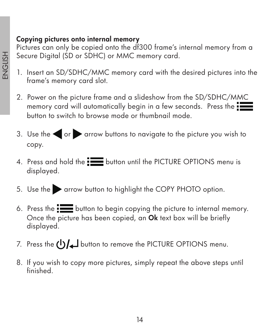 HP df300 Digital Picture Frame User Manual | Page 14 / 58