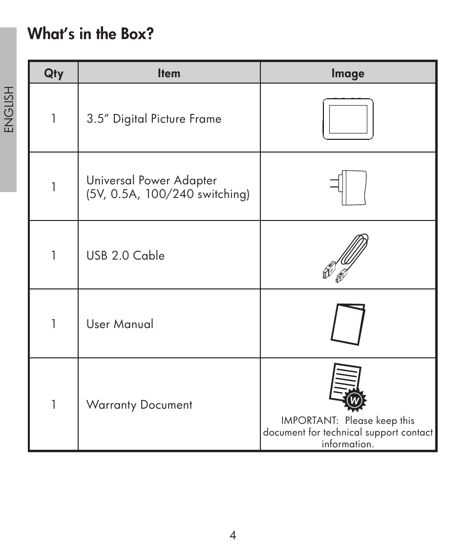 What’s in the box | HP df300 Digital Picture Frame User Manual | Page 4 / 58
