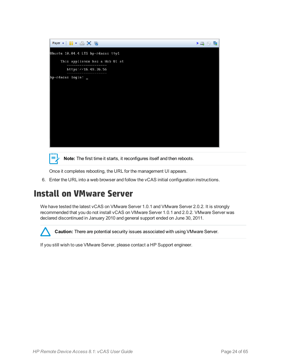 Install on vmware server | HP Remote Device Access Software User Manual | Page 24 / 65