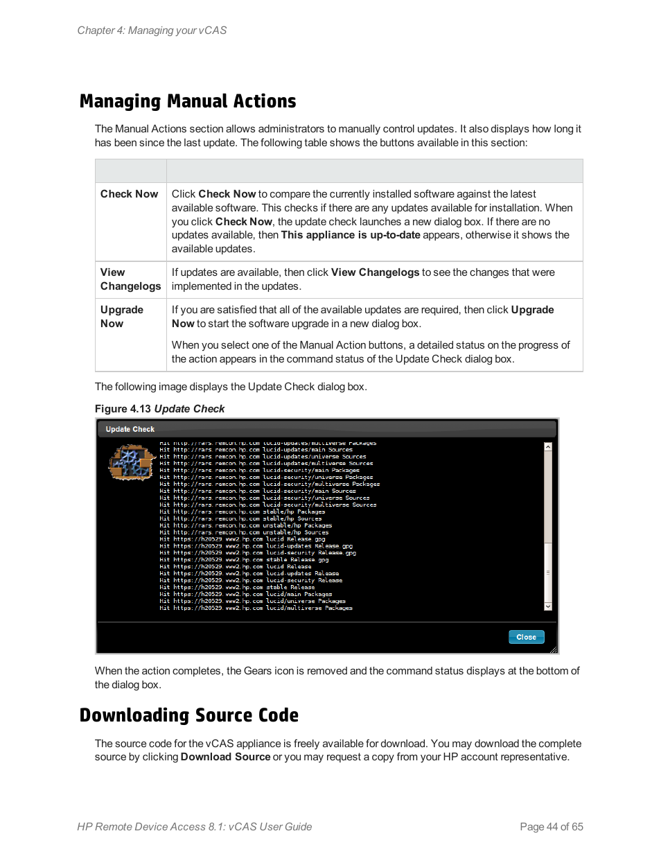 Managing manual actions, Downloading source code | HP Remote Device Access Software User Manual | Page 44 / 65