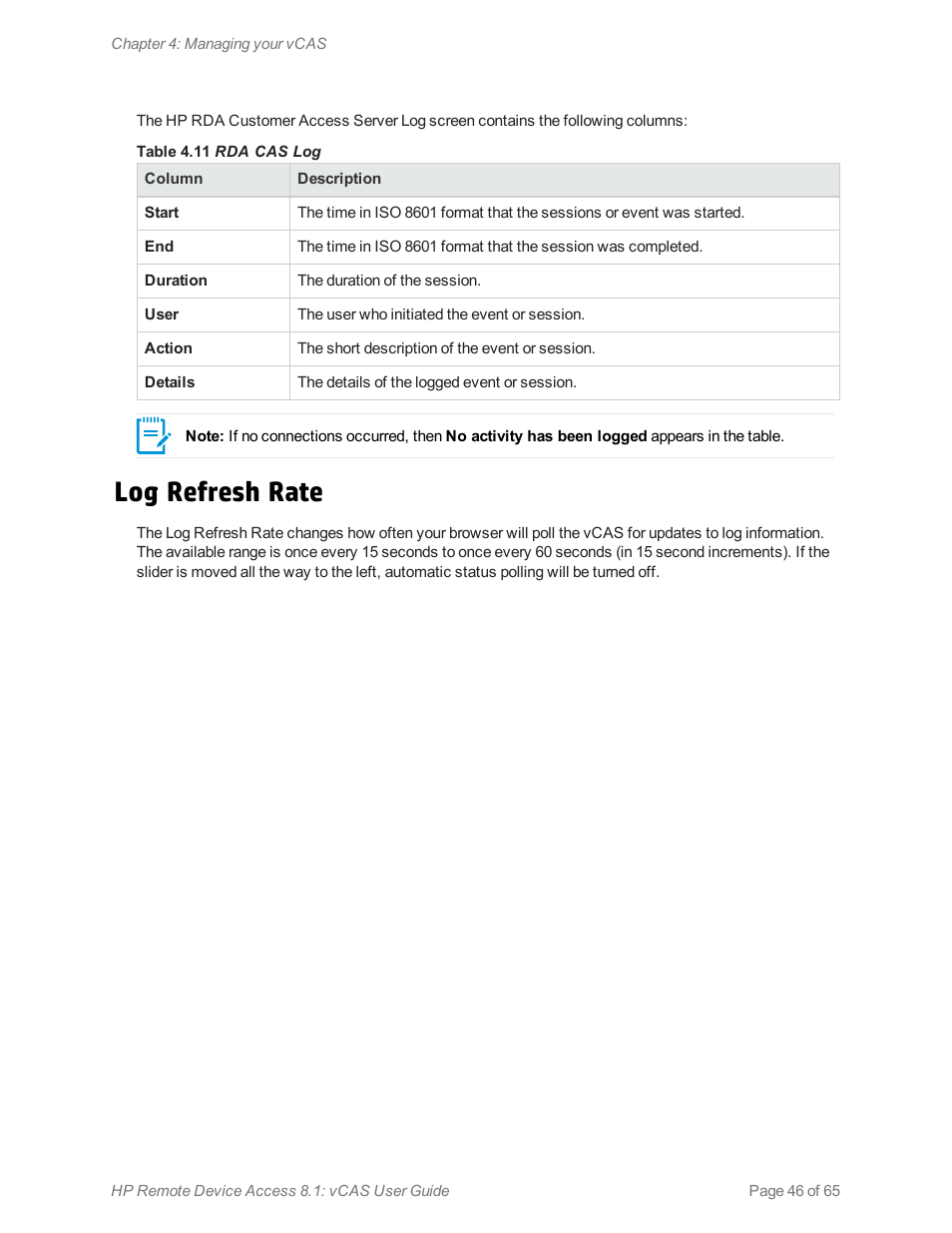 Log refresh rate | HP Remote Device Access Software User Manual | Page 46 / 65