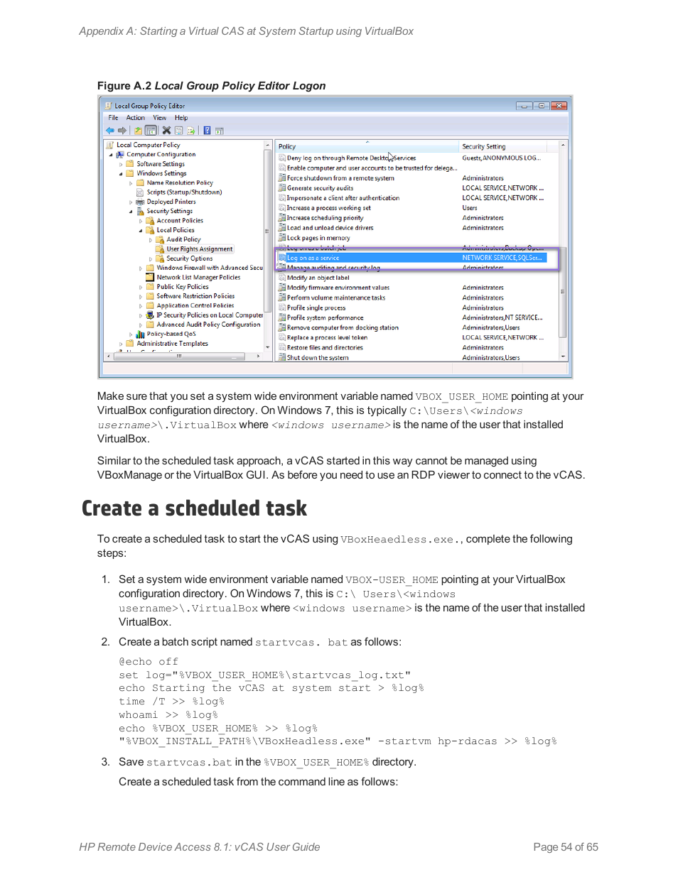 Create a scheduled task | HP Remote Device Access Software User Manual | Page 54 / 65