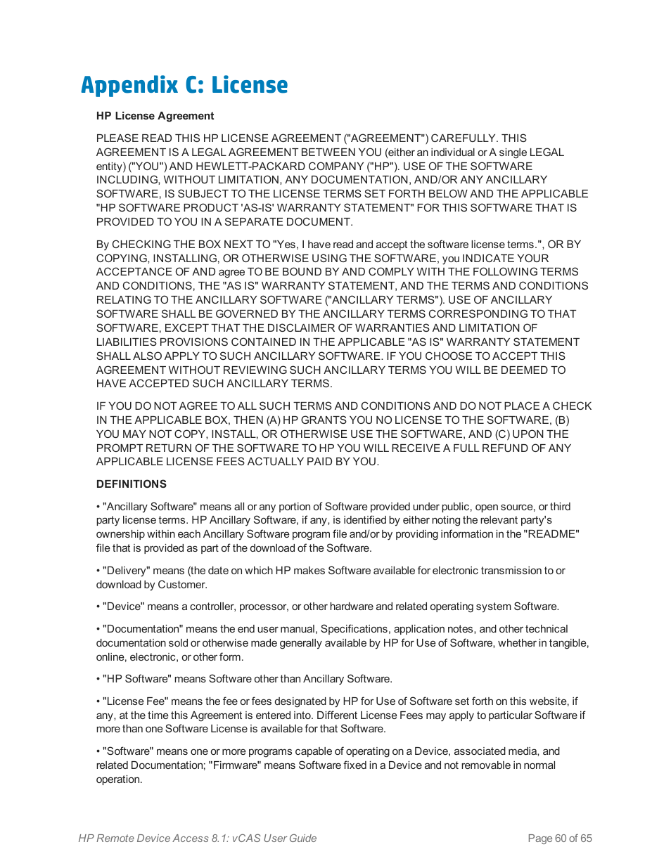 Appendix c: license | HP Remote Device Access Software User Manual | Page 60 / 65