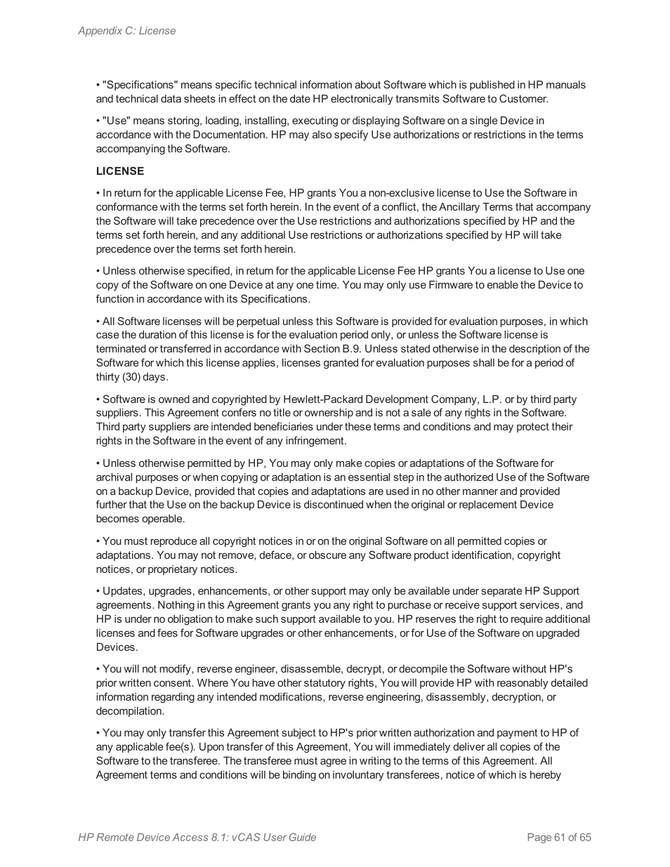 HP Remote Device Access Software User Manual | Page 61 / 65