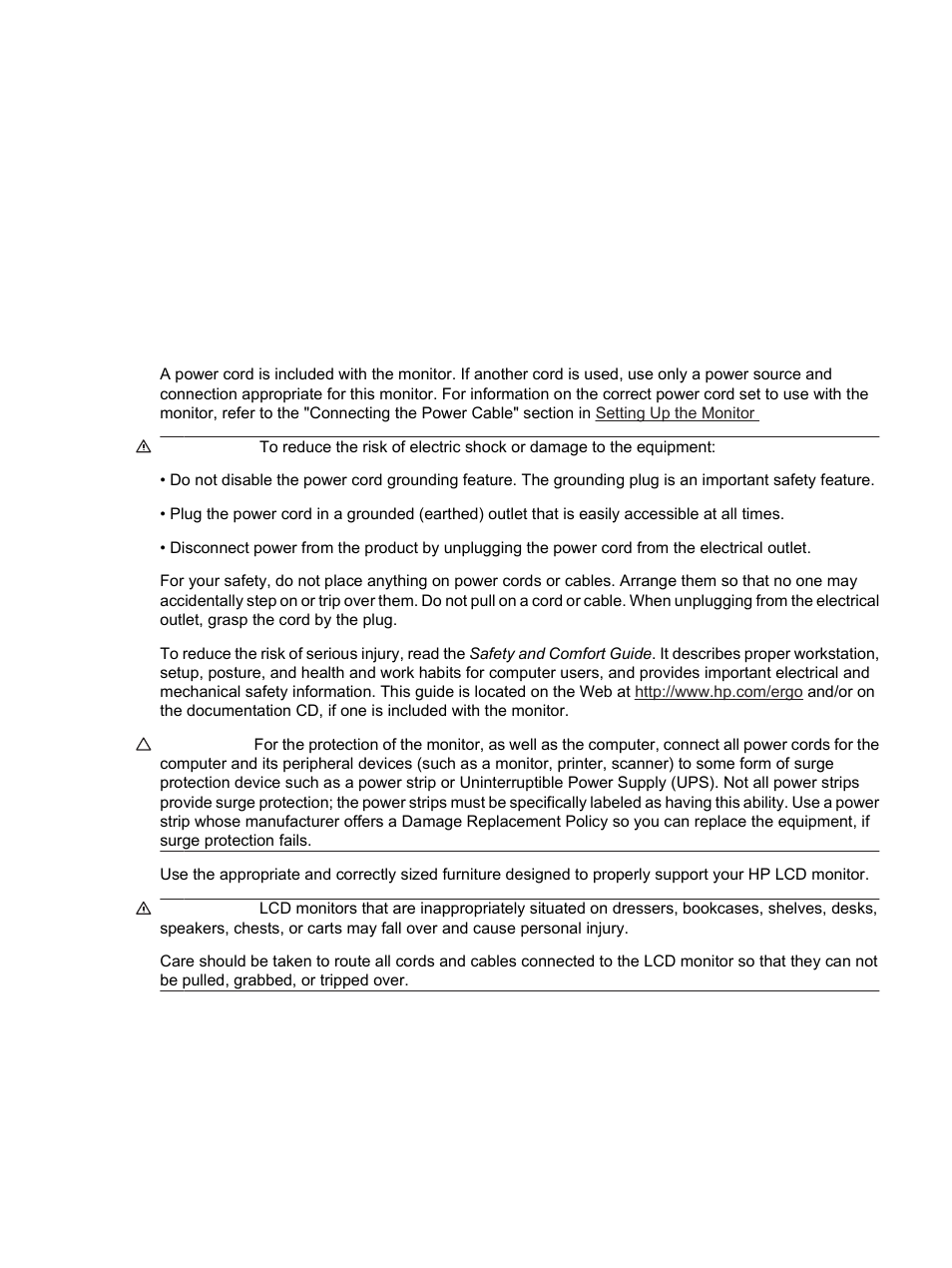 Safety and maintenance guidelines, Important safety information | HP S2231 21.5-inch Diagonal LCD Monitor User Manual | Page 22 / 33
