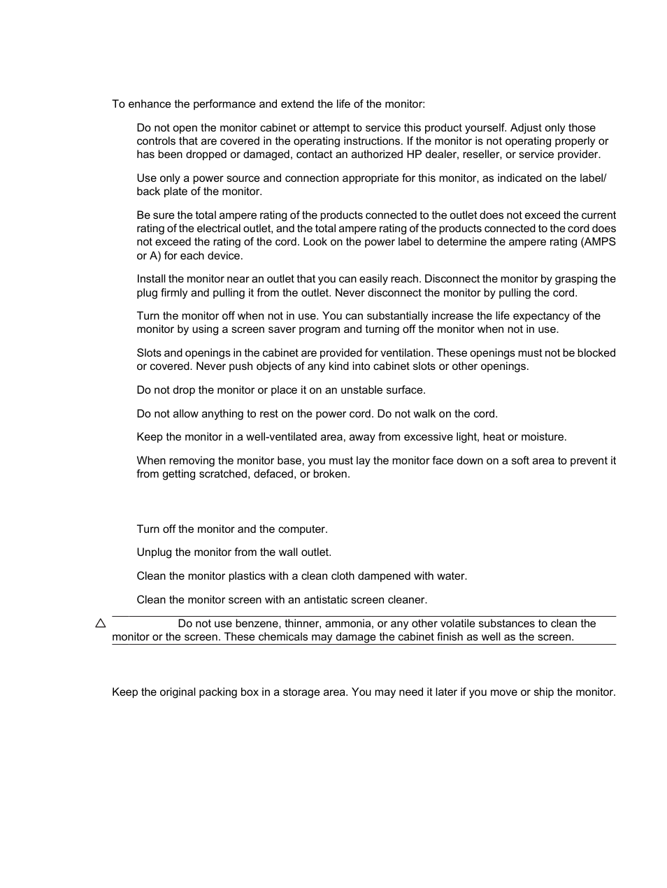 Maintenance guidelines, Cleaning the monitor, Shipping the monitor | HP S2231 21.5-inch Diagonal LCD Monitor User Manual | Page 24 / 33