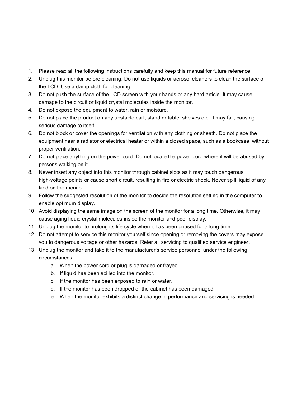 Important safety instructions | HP S2231 21.5-inch Diagonal LCD Monitor User Manual | Page 3 / 33