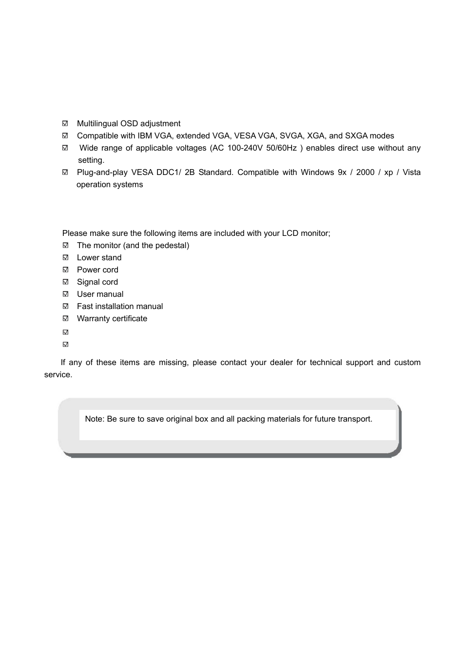 Chapter i. introduction, Features, Check list | 1 features, 2 check list | HP S2231 21.5-inch Diagonal LCD Monitor User Manual | Page 4 / 33