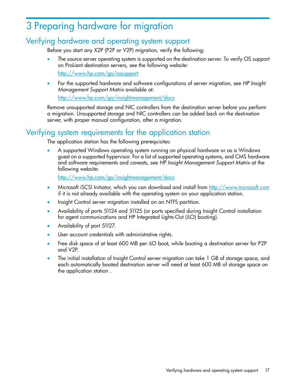 3 preparing hardware for migration, Verifying hardware and operating system support | HP Insight Control Software for Linux User Manual | Page 17 / 87