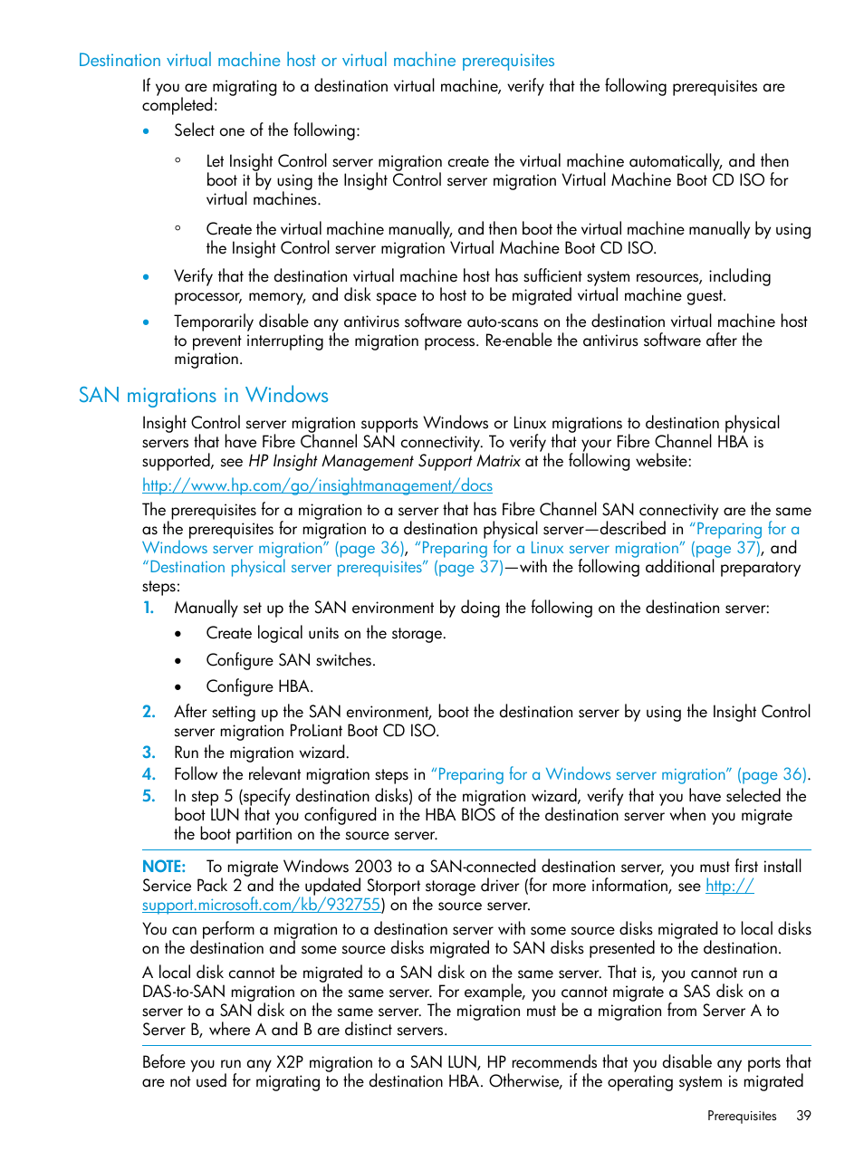 San migrations in windows | HP Insight Control Software for Linux User Manual | Page 39 / 87