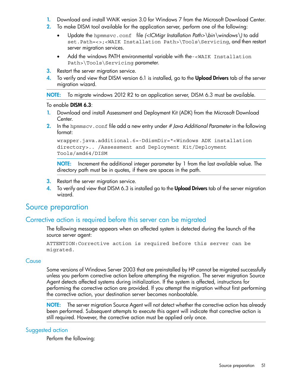 Source preparation, Cause, Suggested action | Cause suggested action | HP Insight Control Software for Linux User Manual | Page 51 / 87