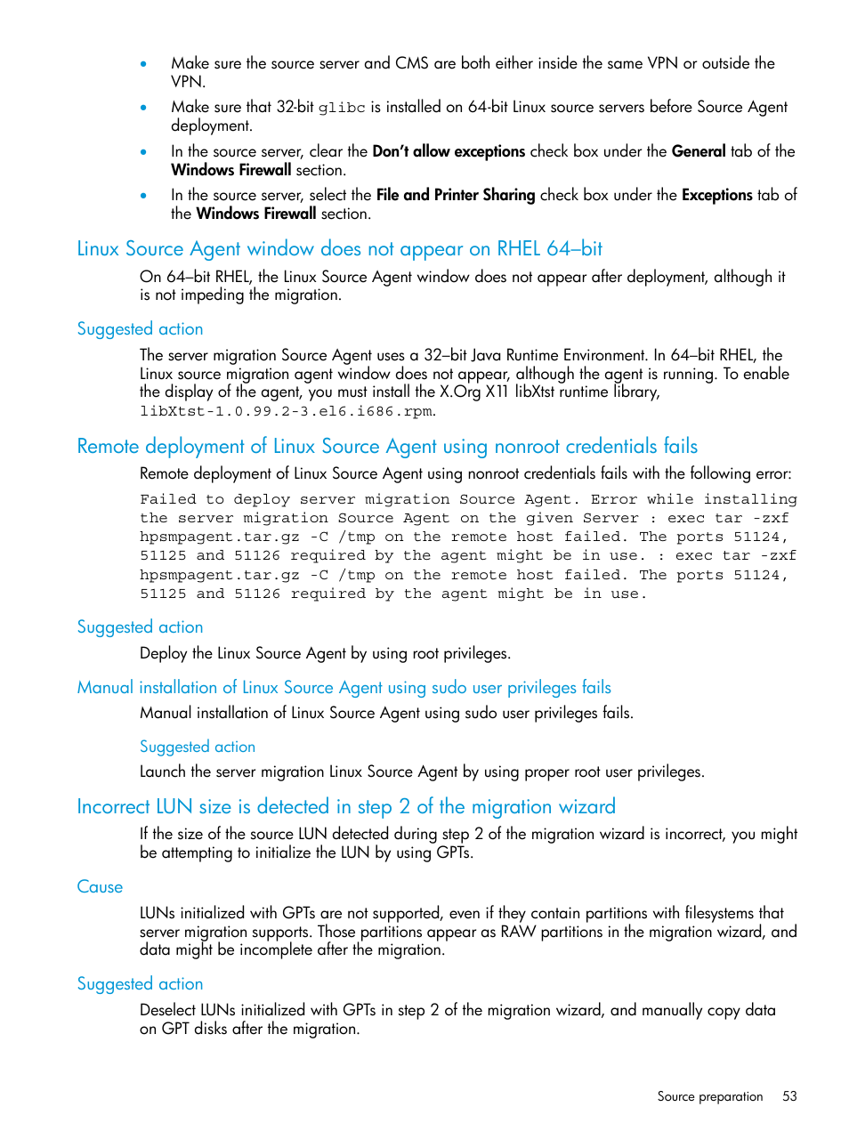 Suggested action, Cause, Cause suggested action | HP Insight Control Software for Linux User Manual | Page 53 / 87