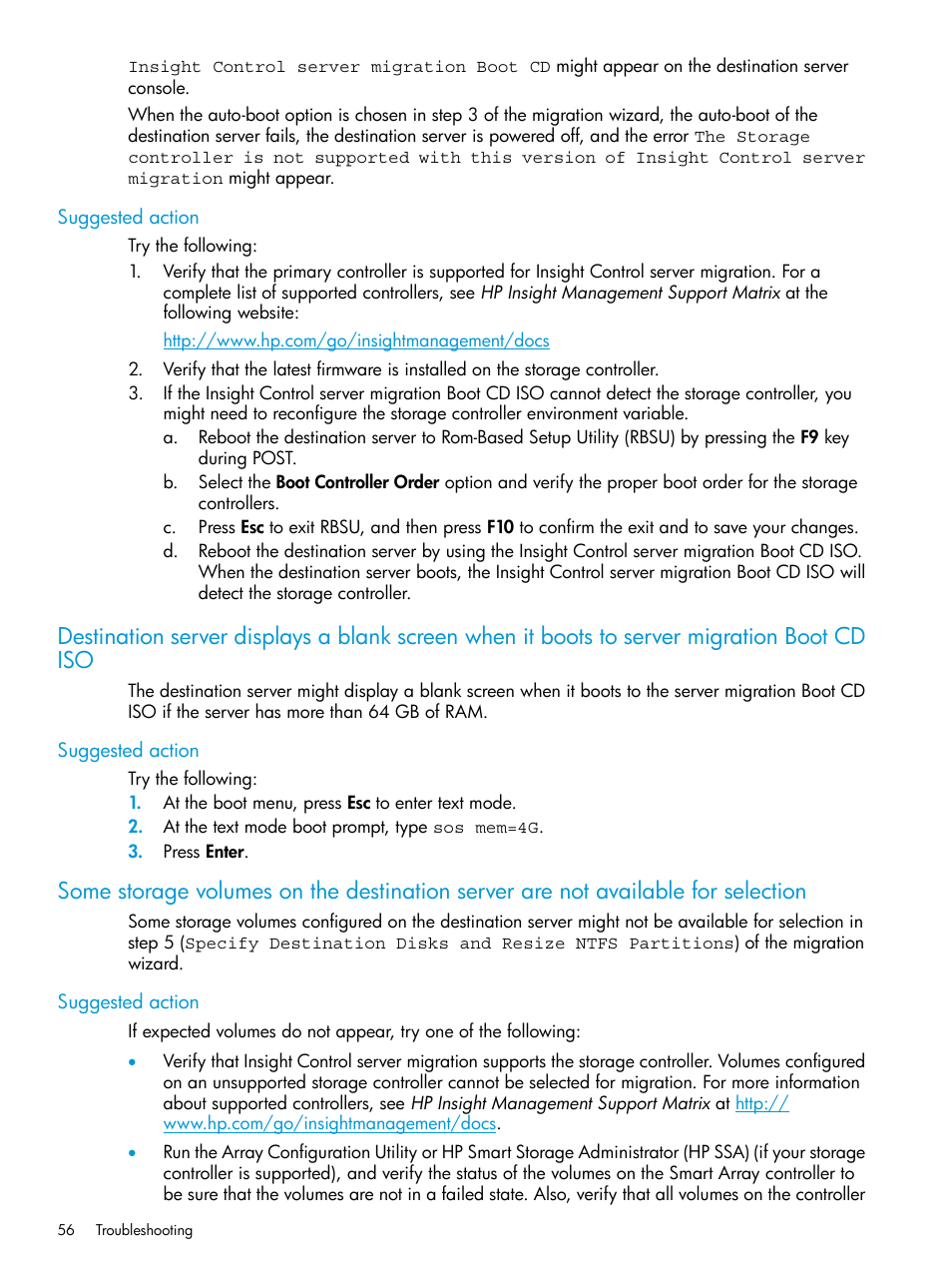 Suggested action | HP Insight Control Software for Linux User Manual | Page 56 / 87