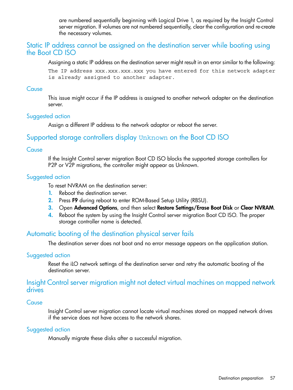 Cause, Suggested action, Cause suggested action | HP Insight Control Software for Linux User Manual | Page 57 / 87