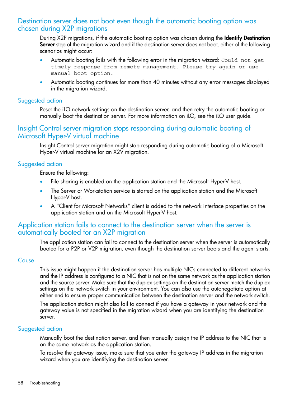 Suggested action, Cause, Cause suggested action | HP Insight Control Software for Linux User Manual | Page 58 / 87